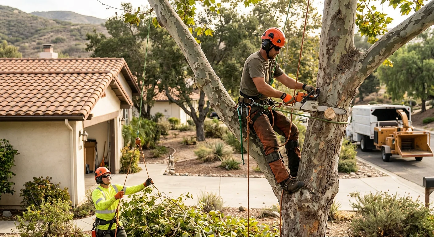Cleared brush and defensible space along a Santa Paula residential property line