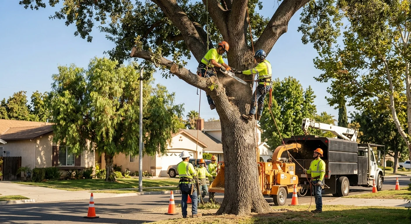 Crew clearing dense brush and undergrowth from a Santa Paula foothill property