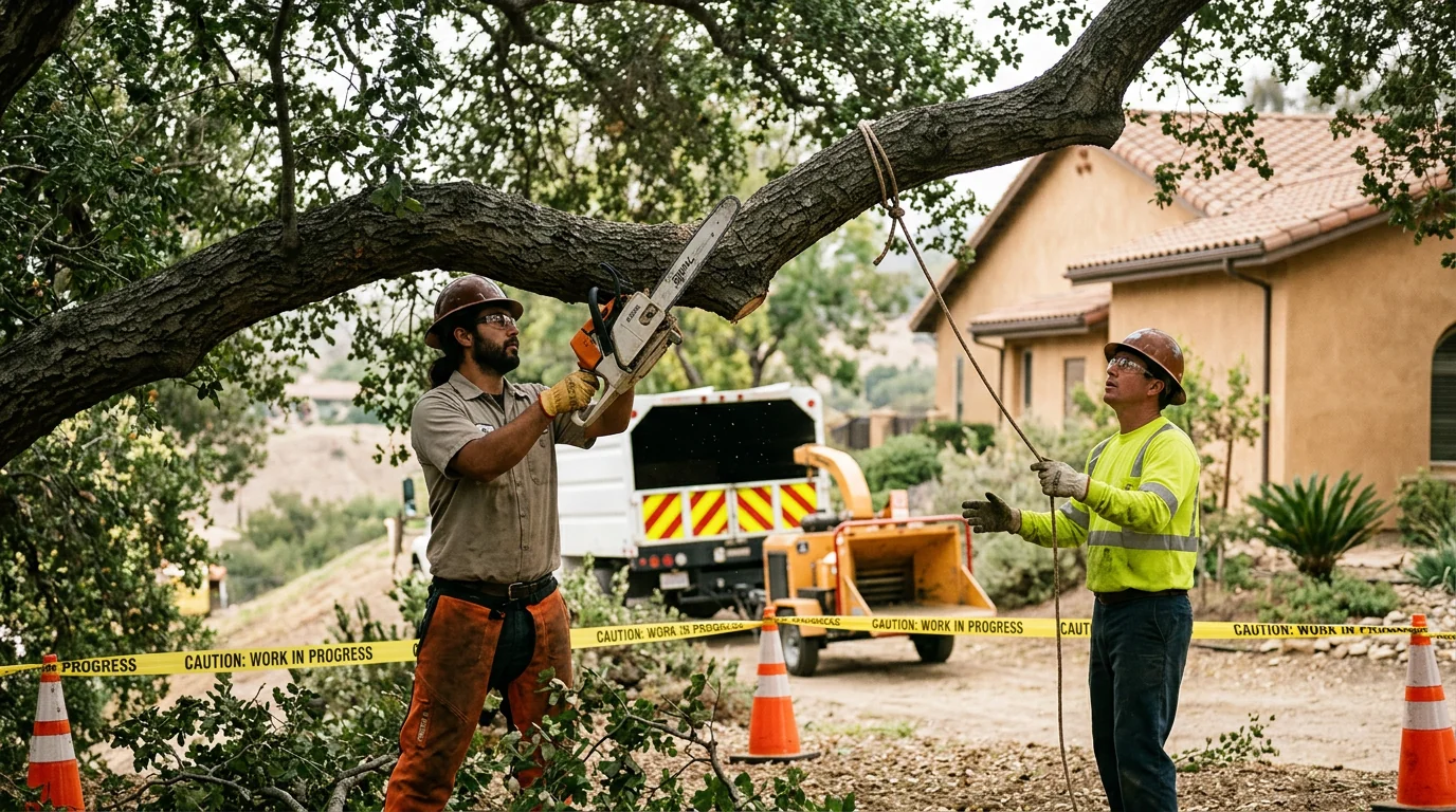Ground crew guiding a suspended tree section toward the drop zone