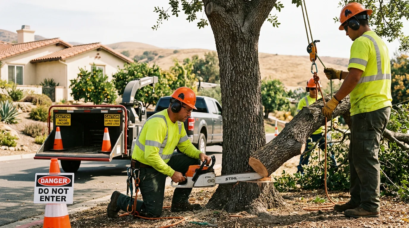 Heavy equipment safely clearing dense brush from a hillside property