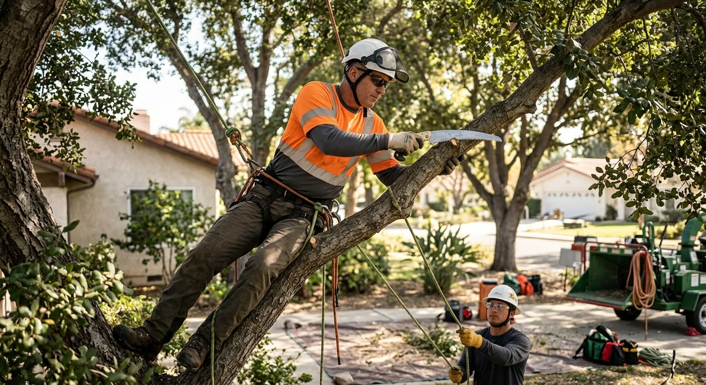 Crew clearing brush and trees from a Santa Paula lot