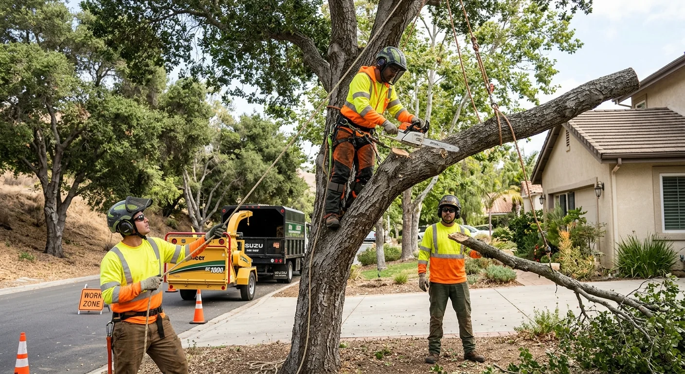Trained technicians reviewing a cleared Santa Paula parcel with the property owner