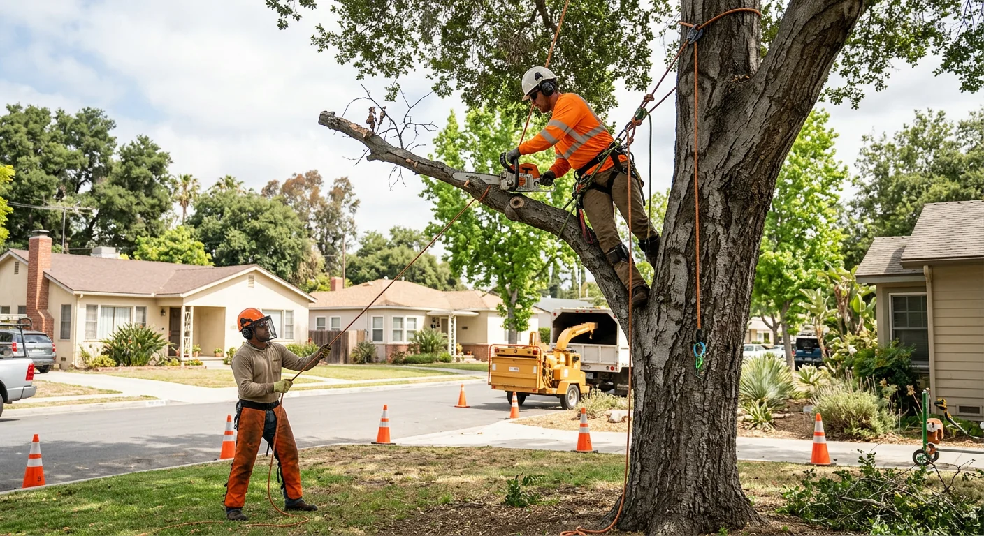 Crew clearing storm-damaged limbs from a Santa Paula yard