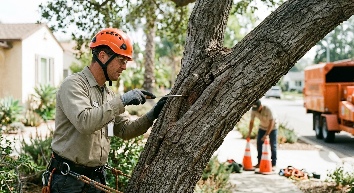 Before view of a leaning limb showing included bark and structural stress