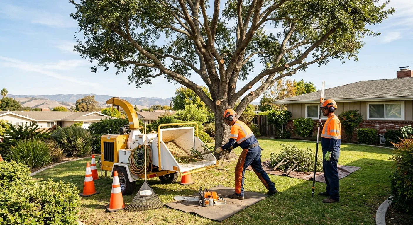 Wide view of a mature backyard tree after careful crown thinning
