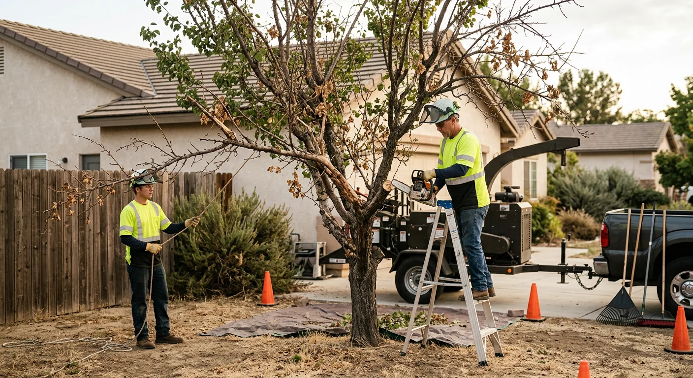Before context of a drought-stressed fruit tree needing maintenance