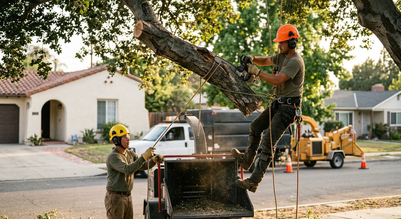 Arborist planting a young shade tree in a Santa Paula residential yard