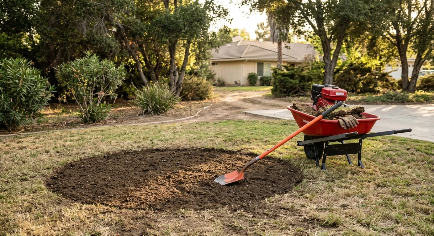 Before-context view of a cleared planting area prepared for a new shade tree
