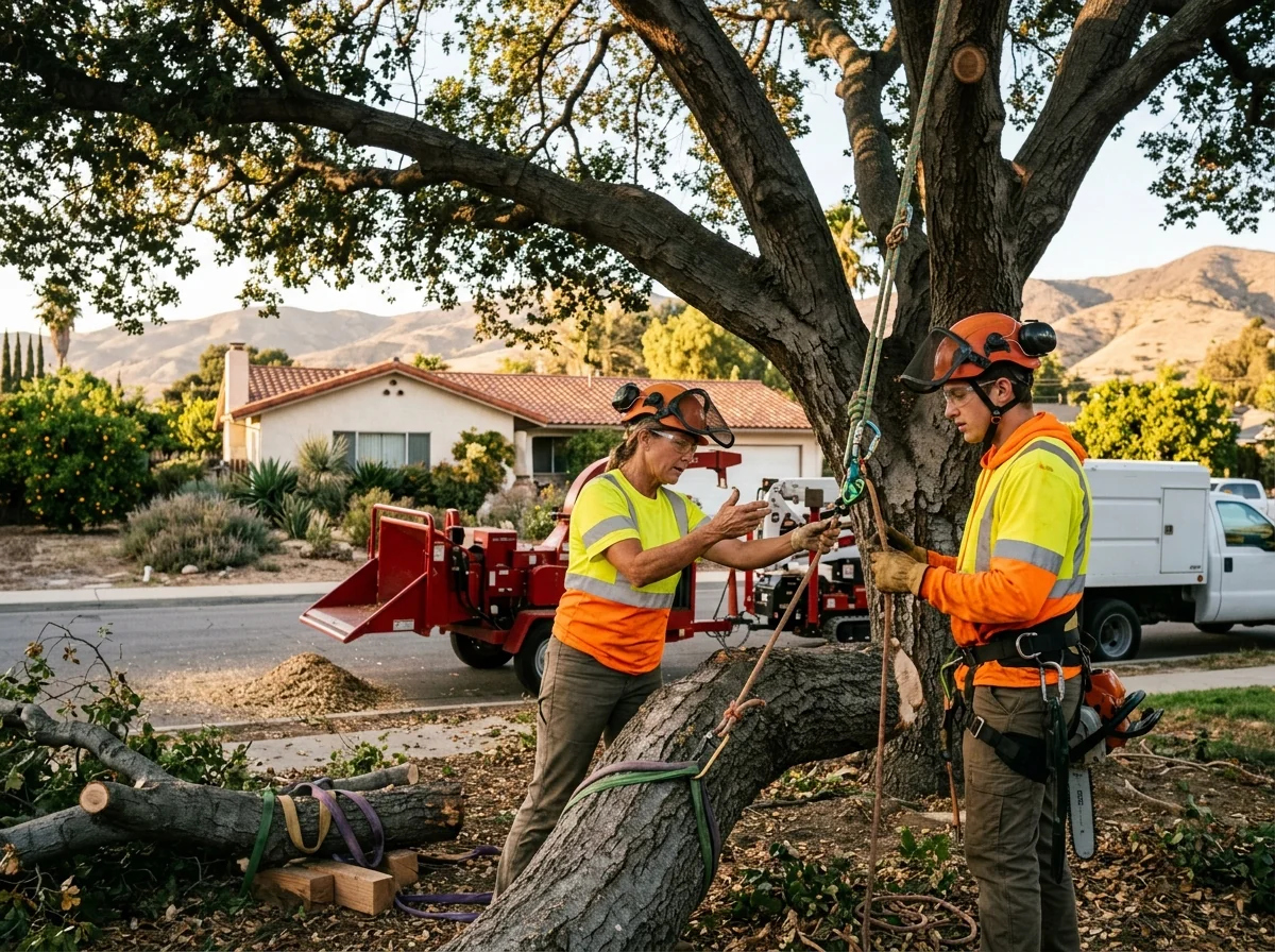 Homeowner reviewing a written tree pruning estimate on the porch