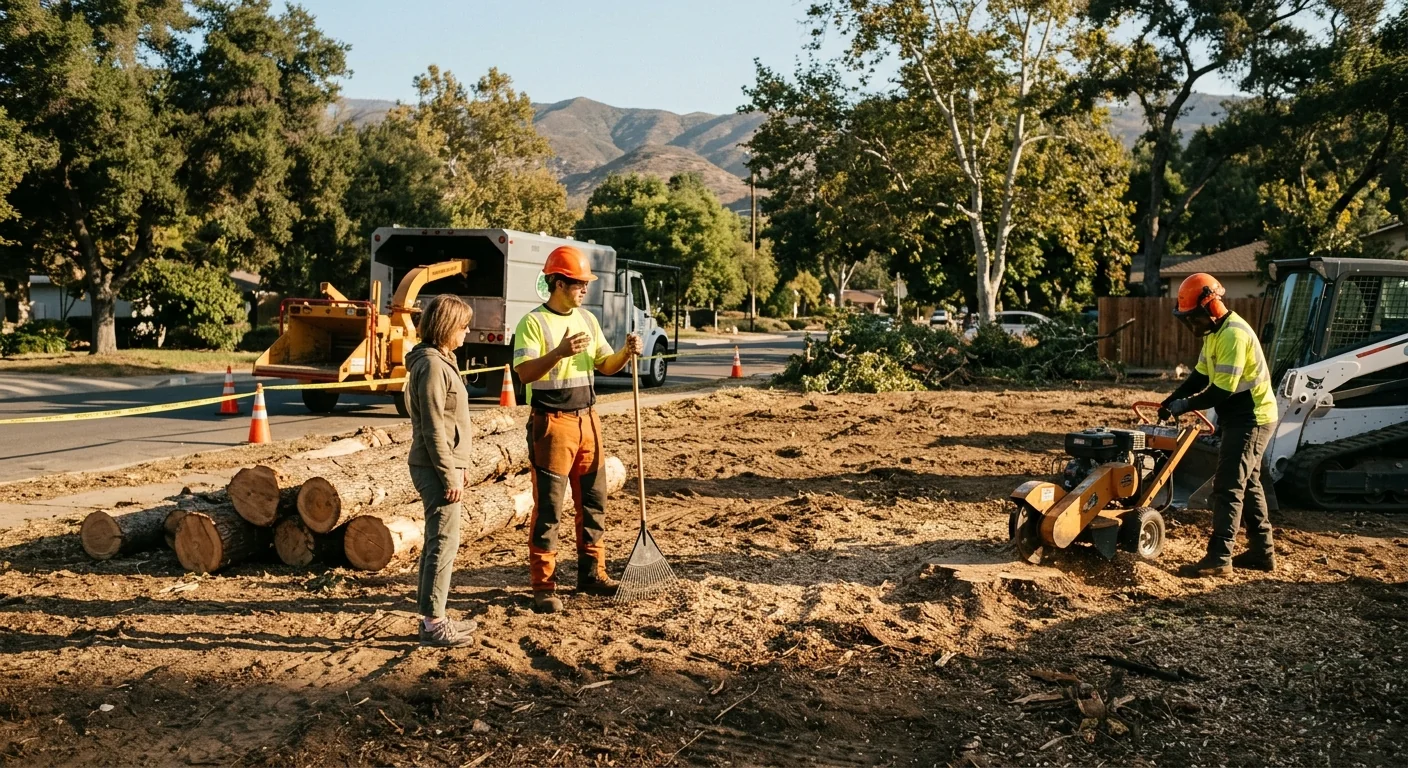 Cleared lot after tree removal with brush and debris hauled away