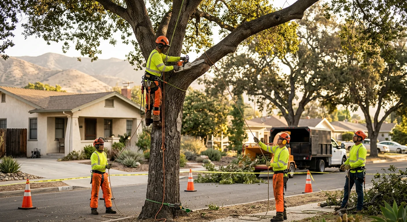 Technician documenting tree defects with notes during a Santa Paula property inspection