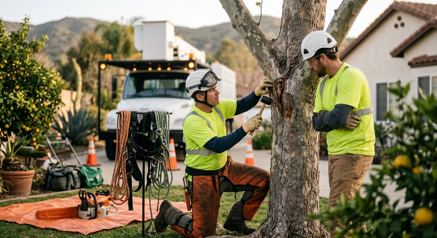 Tree crew loading equipment for a scheduled service call in Santa Paula